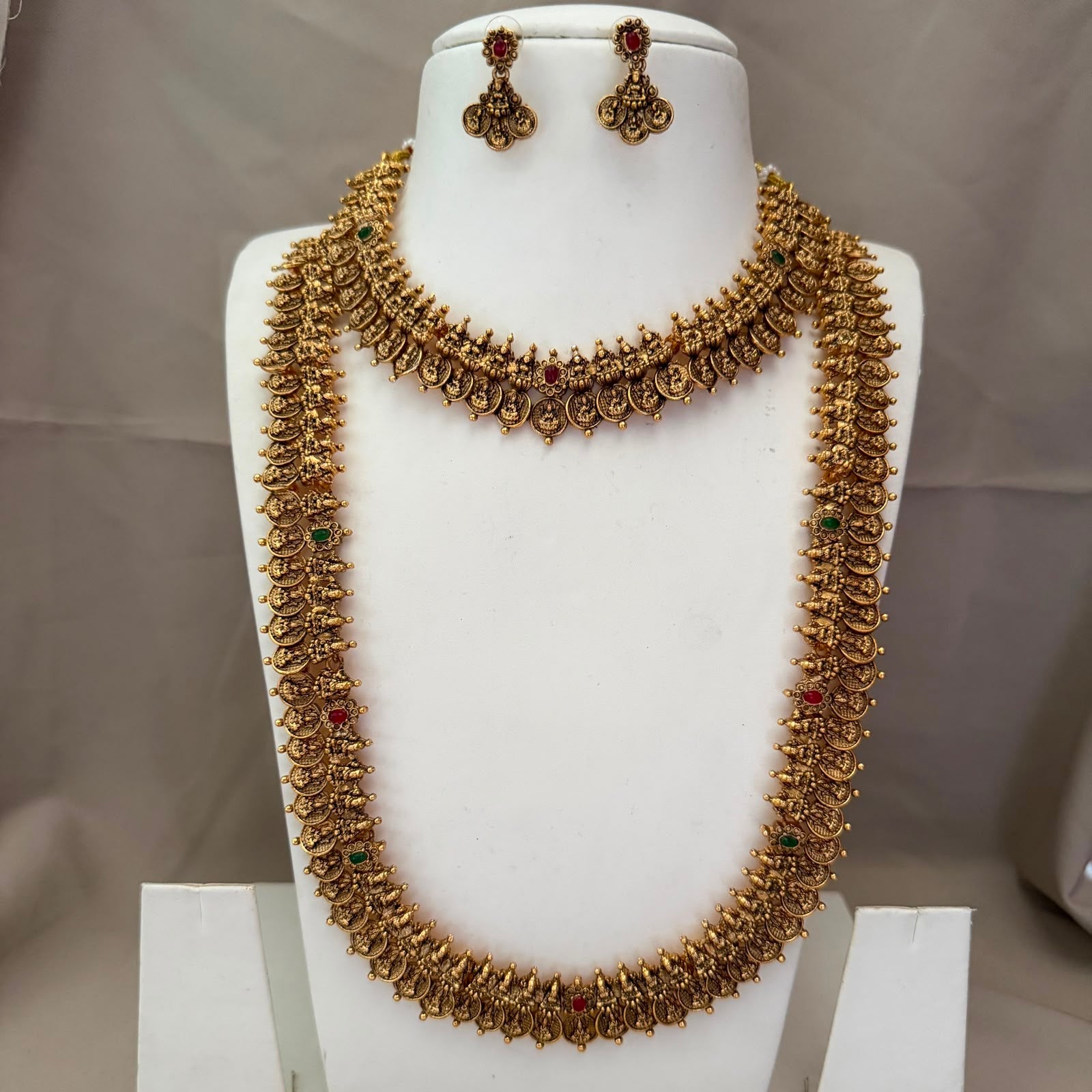 Antique Temple Bridal Combo Jewellery Set with Haram & Earrings – AC47