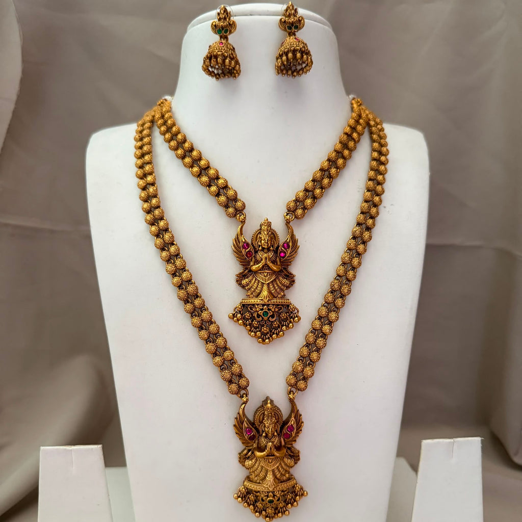 Antique Temple Bridal Combo Jewellery Set with Haram & Earrings – AC49