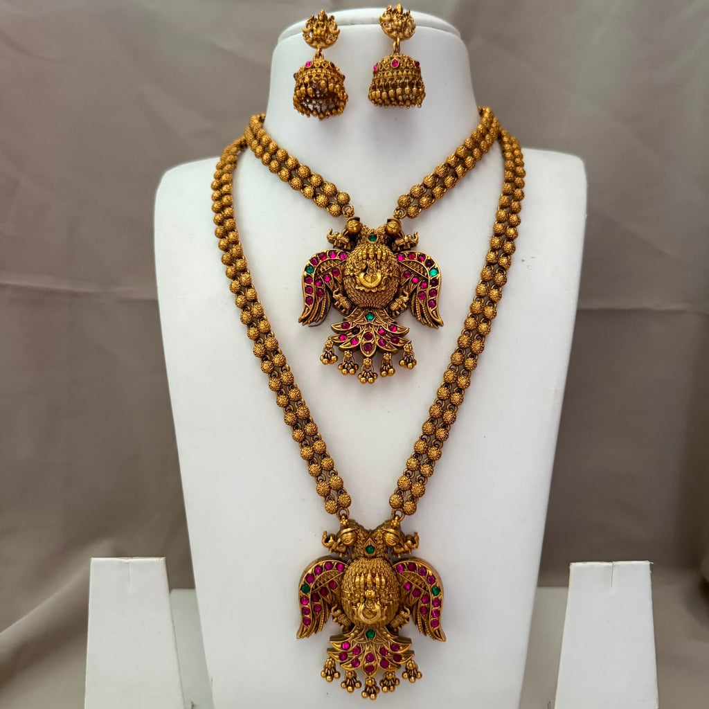 Antique Temple Bridal Combo Jewellery Set with Haram & Earrings – AC50