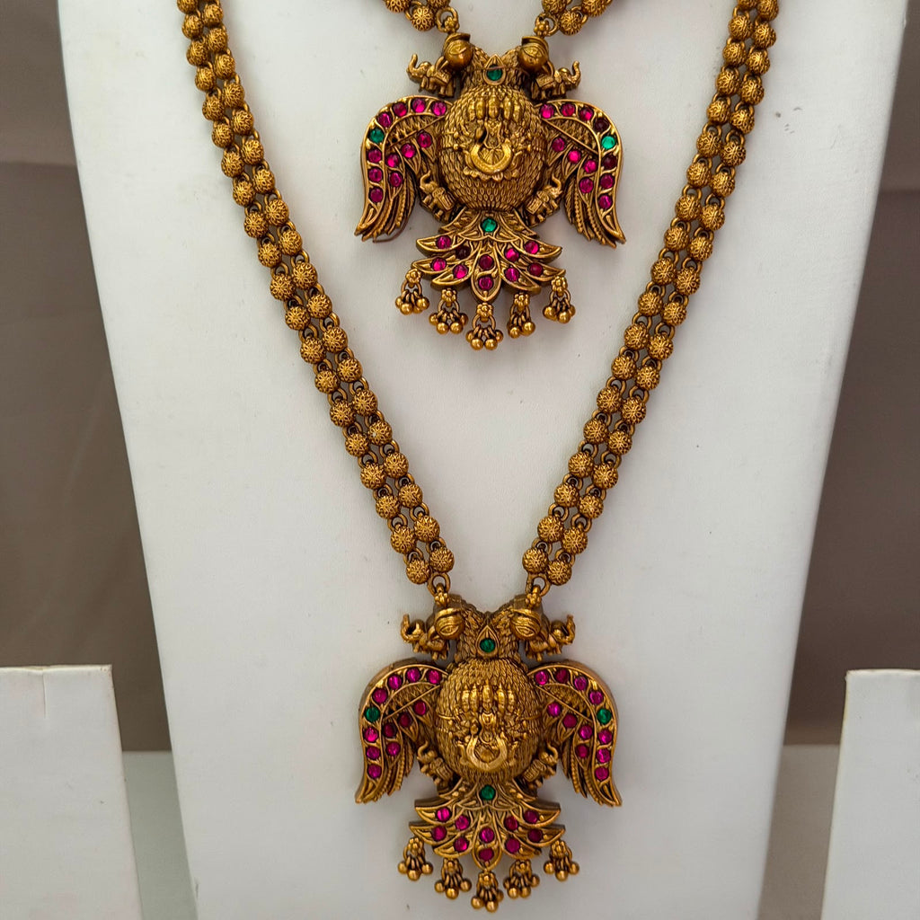 Antique Temple Bridal Combo Jewellery Set with Haram & Earrings – AC50