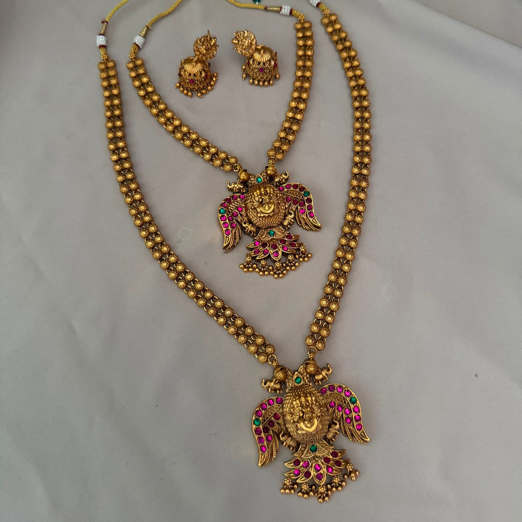 Antique Temple Bridal Combo Jewellery Set with Haram & Earrings – AC50