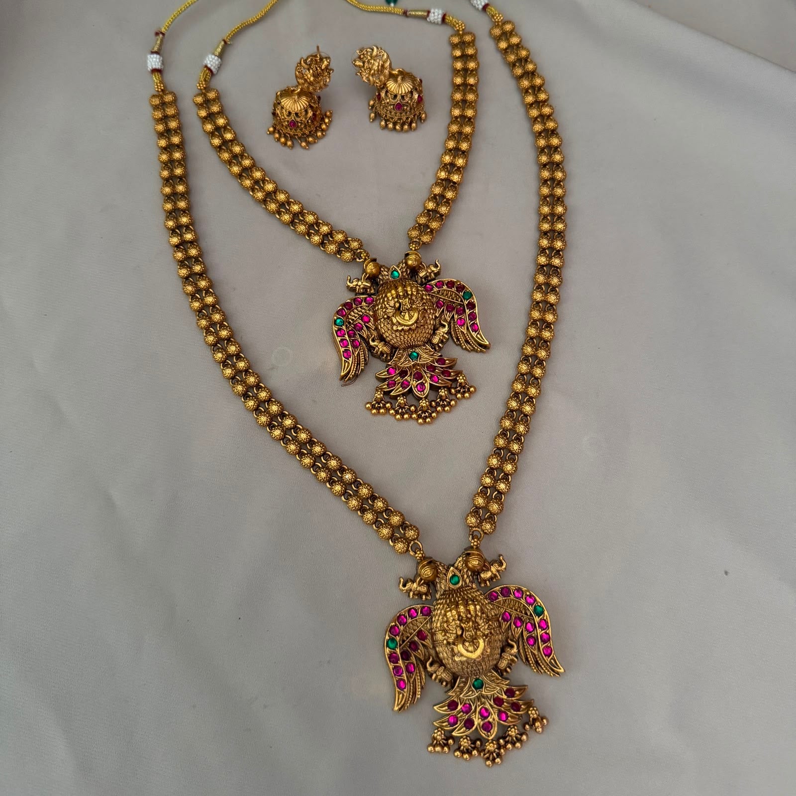 Antique Temple Bridal Combo Jewellery Set with Haram & Earrings – AC50