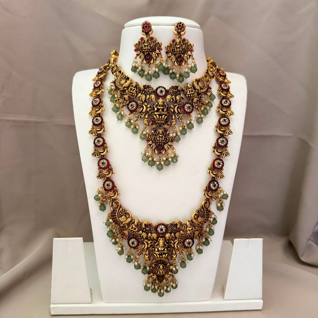 Antique Temple Bridal Combo Jewellery Set with Haram & Earrings – AC51