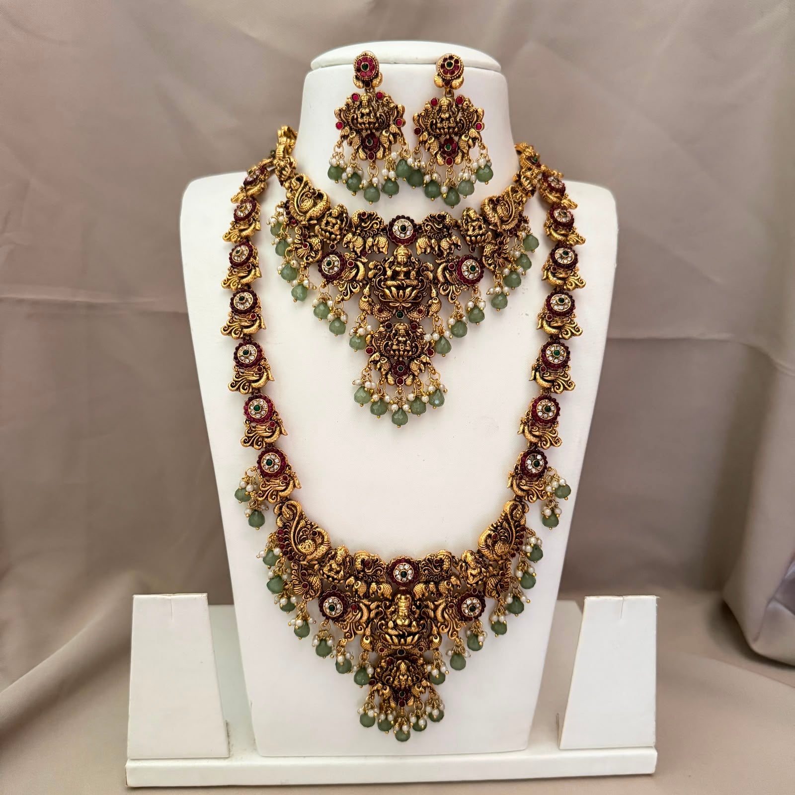 Antique Temple Bridal Combo Jewellery Set with Haram & Earrings – AC51