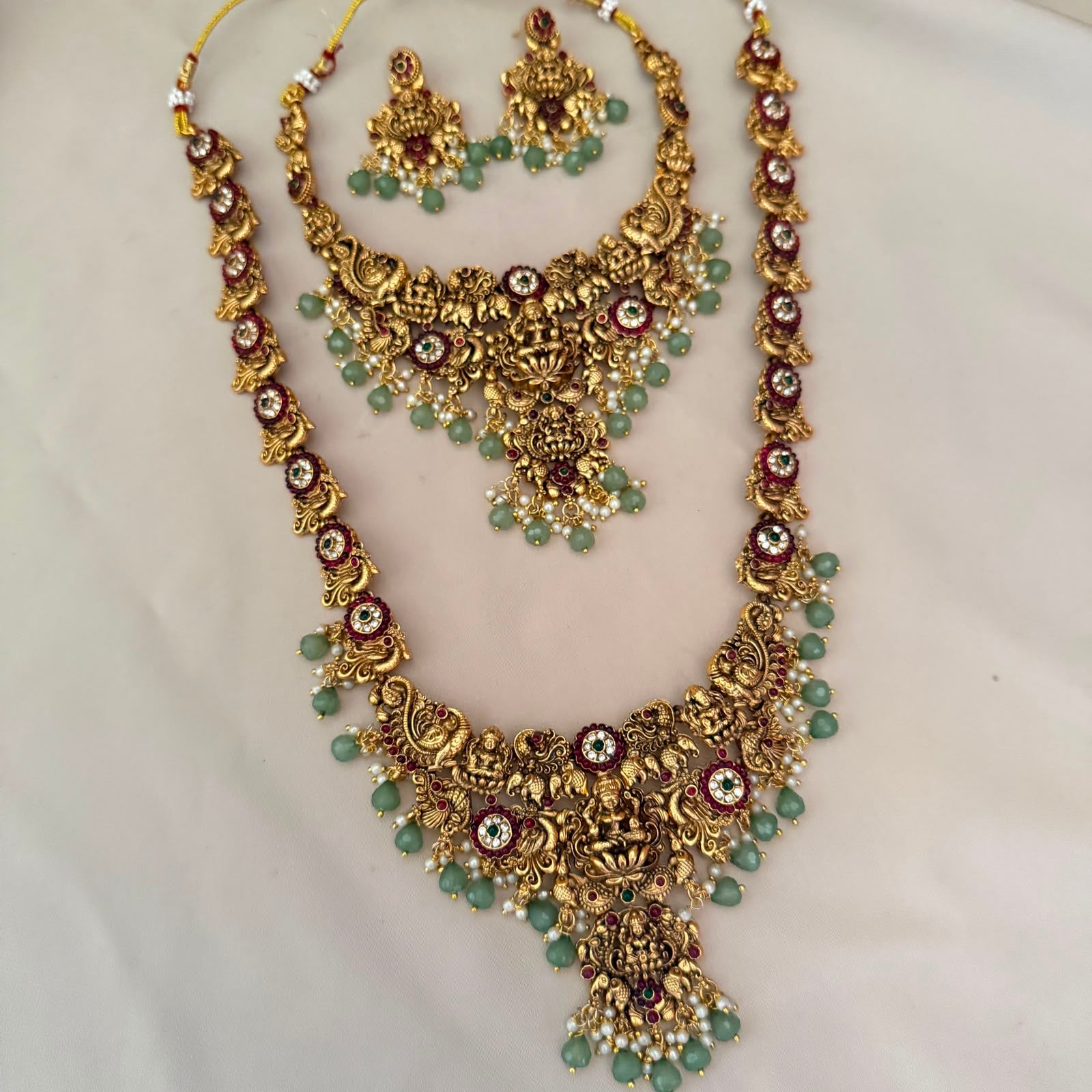 Antique Temple Bridal Combo Jewellery Set with Haram & Earrings – AC51
