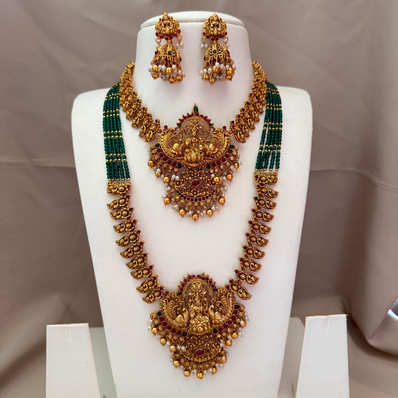 Antique Temple Bridal Combo Jewellery Set with Haram & Earrings – AC52