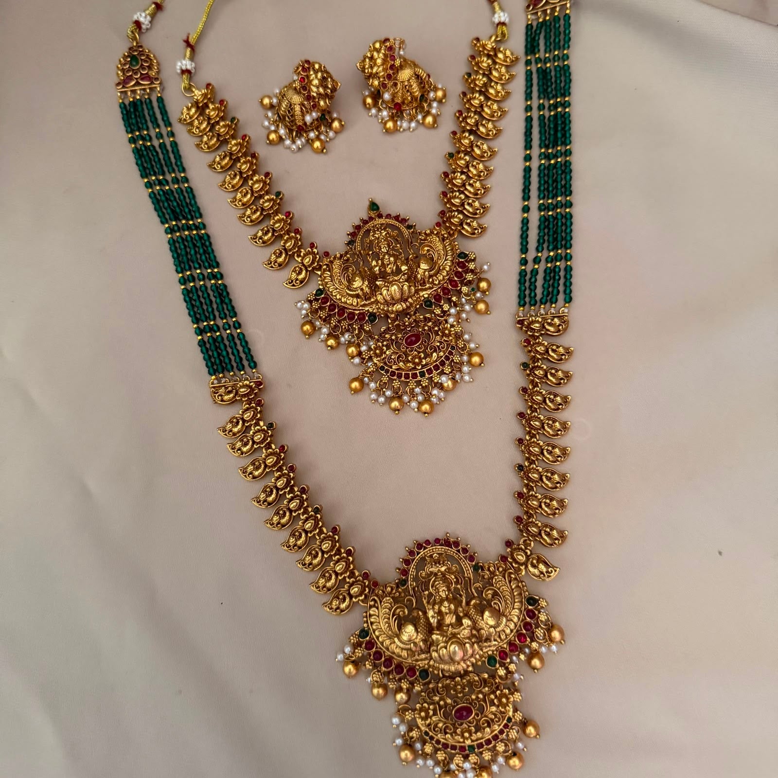 Antique Temple Bridal Combo Jewellery Set with Haram & Earrings – AC52