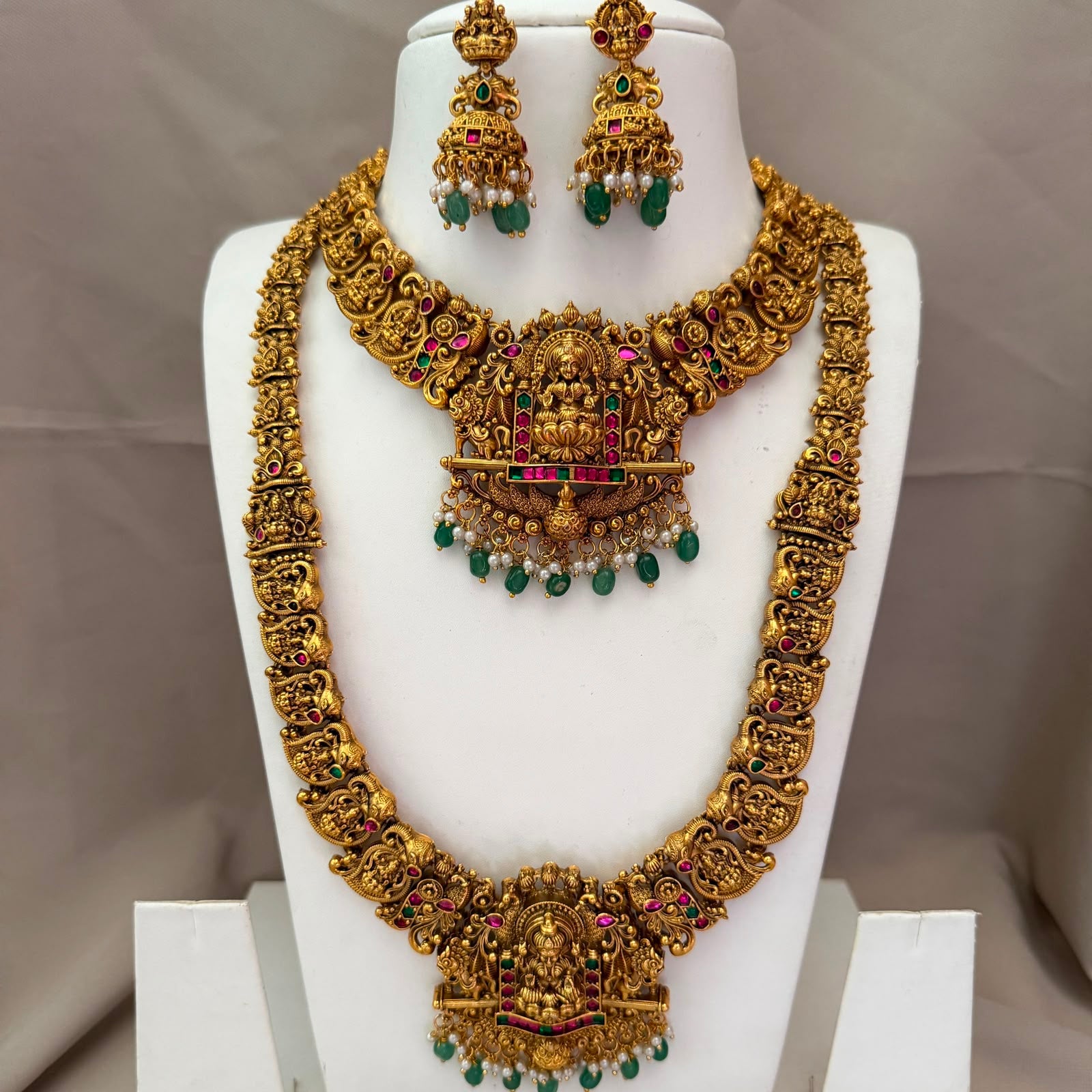 Antique Temple Bridal Combo Jewellery Set with Haram & Earrings – AC53
