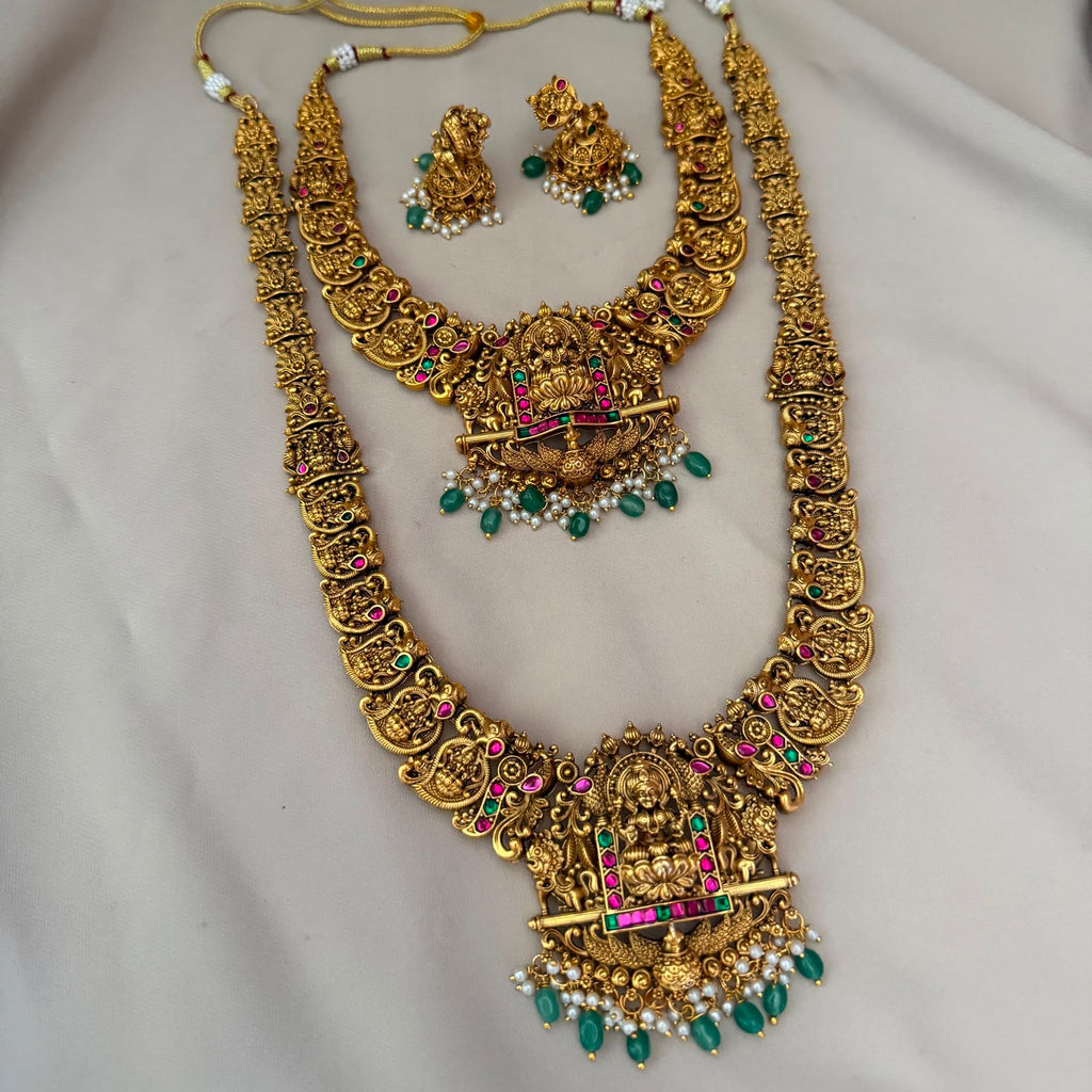 Antique Temple Bridal Combo Jewellery Set with Haram & Earrings – AC53