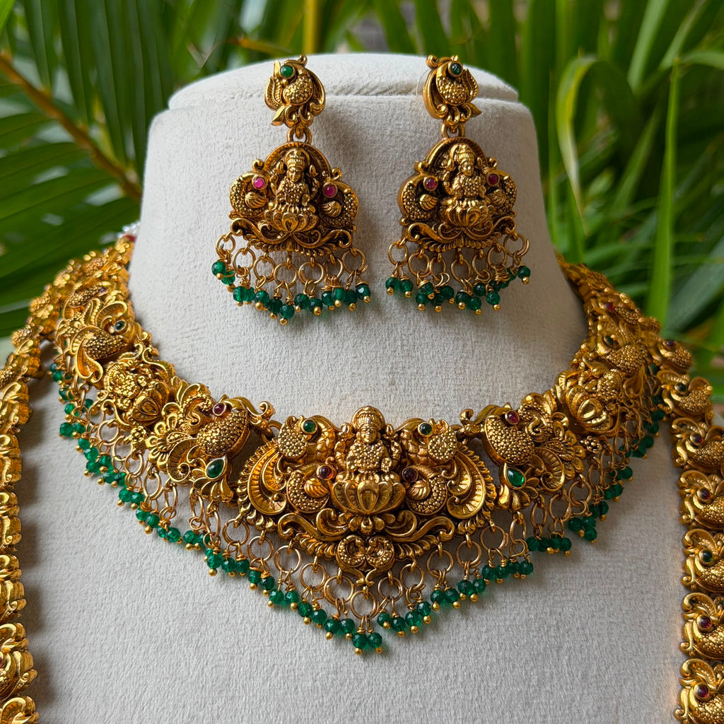 Antique Temple Bridal Combo Jewellery Set with Haram & Earrings – AC54