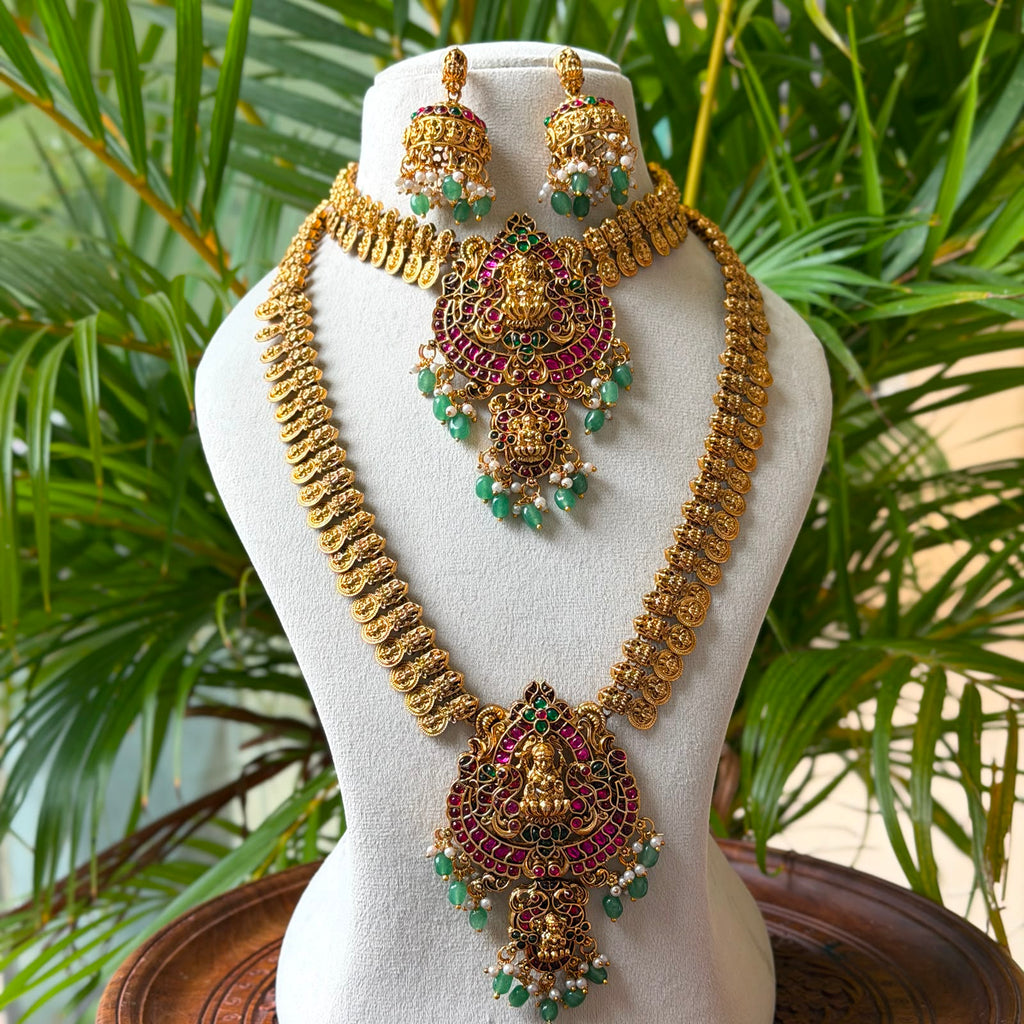 Antique Temple Bridal Combo Jewellery Set with Haram & Earrings – AC55