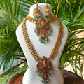 Antique Temple Bridal Combo Jewellery Set with Haram & Earrings – AC55