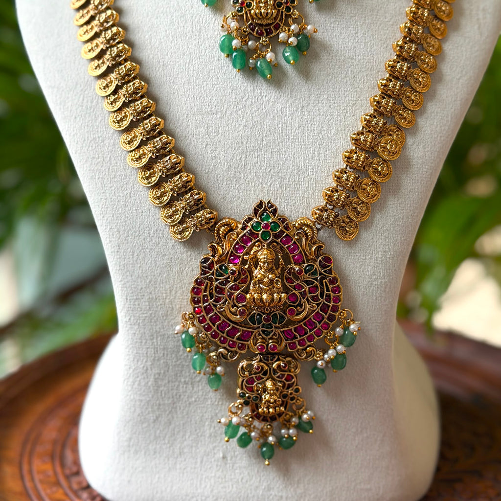 Antique Temple Bridal Combo Jewellery Set with Haram & Earrings – AC55