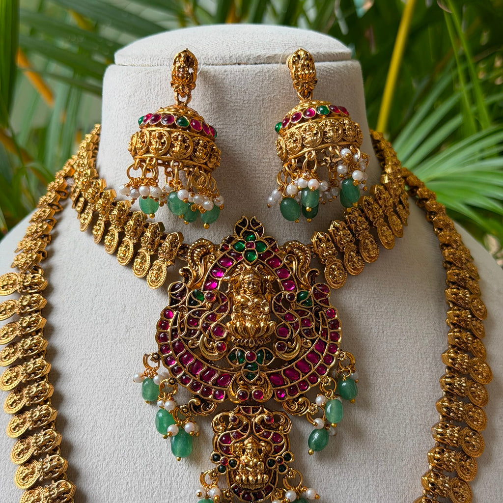 Antique Temple Bridal Combo Jewellery Set with Haram & Earrings – AC55