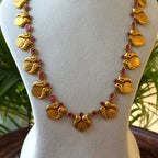 Antique Gold Mango Mala Haram, Long Chain Necklace with Ruby Kemp Mango Motifs & Earrings AH132 (view 2)