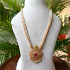 South Indian Bridal Muthina Hara | Pearl Long Chain with Gold Finish Pendant AH62