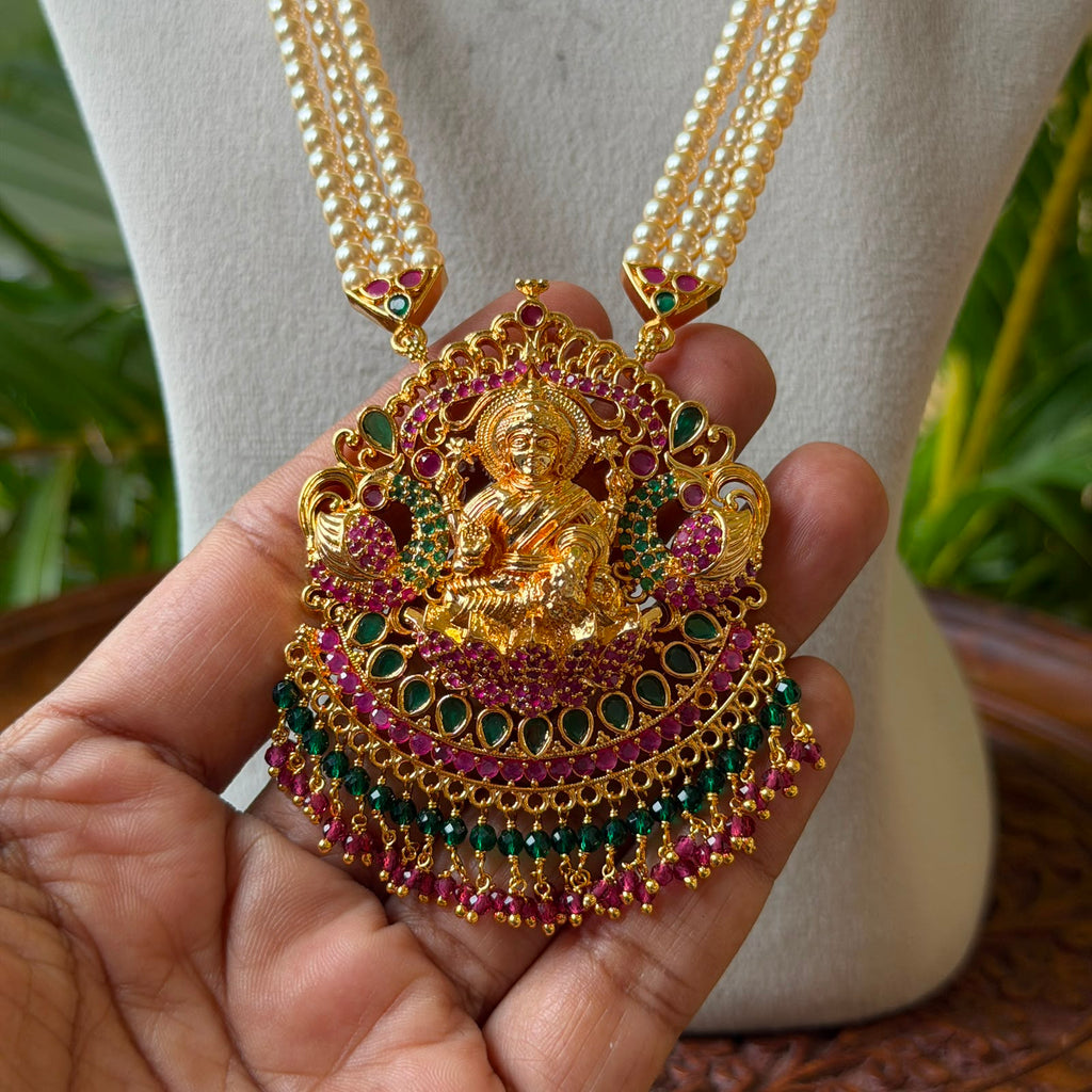 Premium Antique Finish Goddess Lakshmi Pendant Pearl Hara for Festive Wear AH63