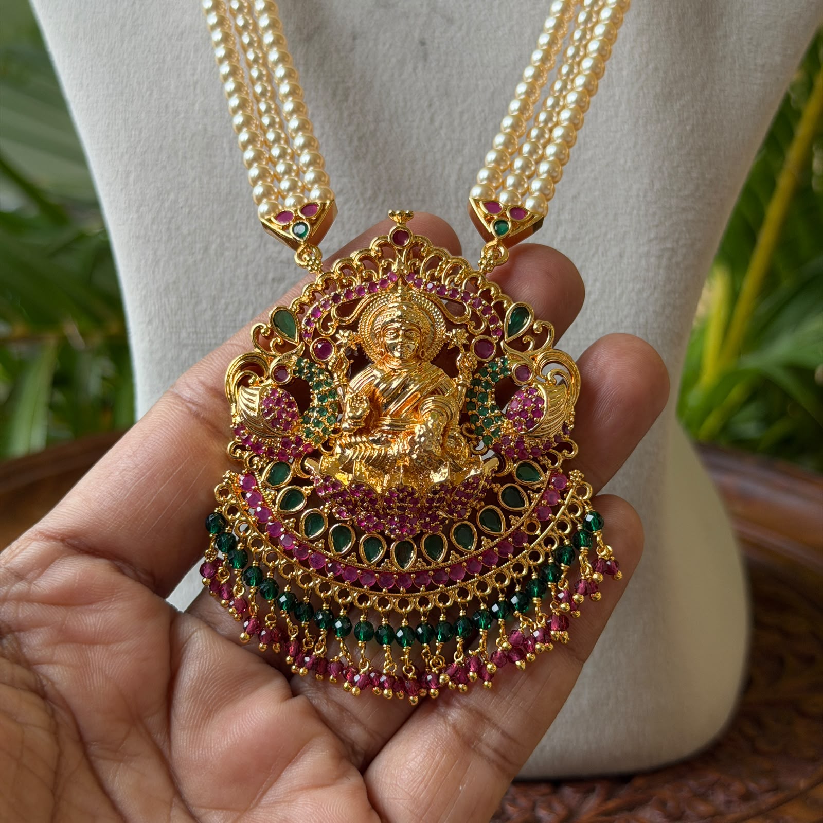 Premium Antique Finish Goddess Lakshmi Pendant Pearl Hara for Festive Wear AH63