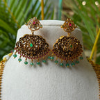Antique Gold Finish Temple Jewelry Hara Set – Twin Peacock Long Necklace with Matching Earrings for Bridal Wear AH69