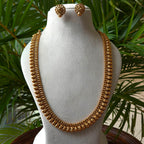 Traditional Antique Gold Bead Hara – Long Multi-Row Gundla Haram / Gundu Mala Necklace Set with Matching Studs AH73