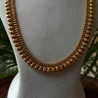 Traditional Antique Gold Bead Hara – Long Multi-Row Gundla Haram / Gundu Mala Necklace Set with Matching Studs AH73
