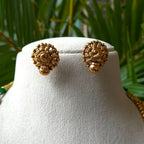 Traditional Antique Gold Bead Hara – Long Multi-Row Gundla Haram / Gundu Mala Necklace Set with Matching Studs AH73