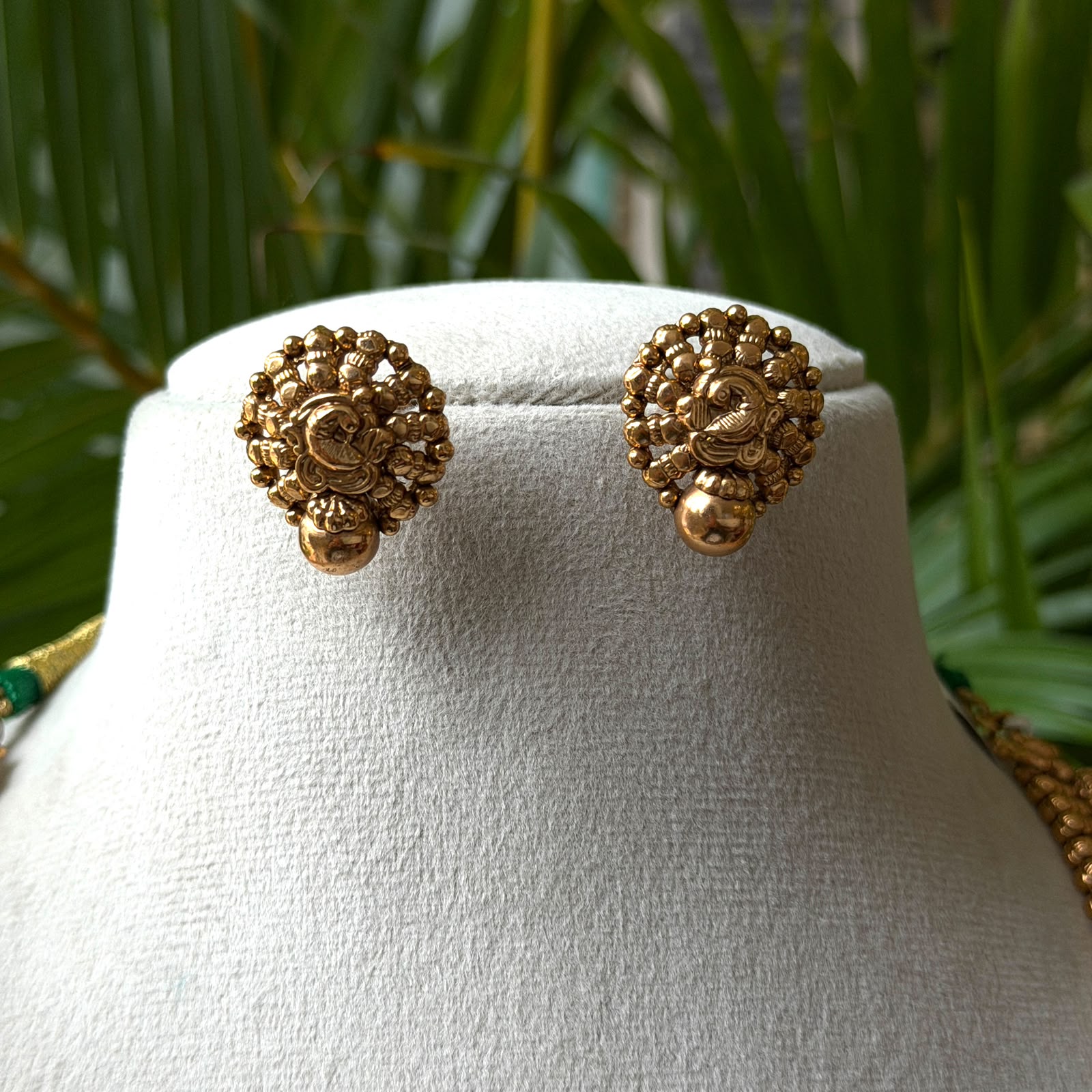Traditional Antique Gold Bead Hara – Long Multi-Row Gundla Haram / Gundu Mala Necklace Set with Matching Studs AH73