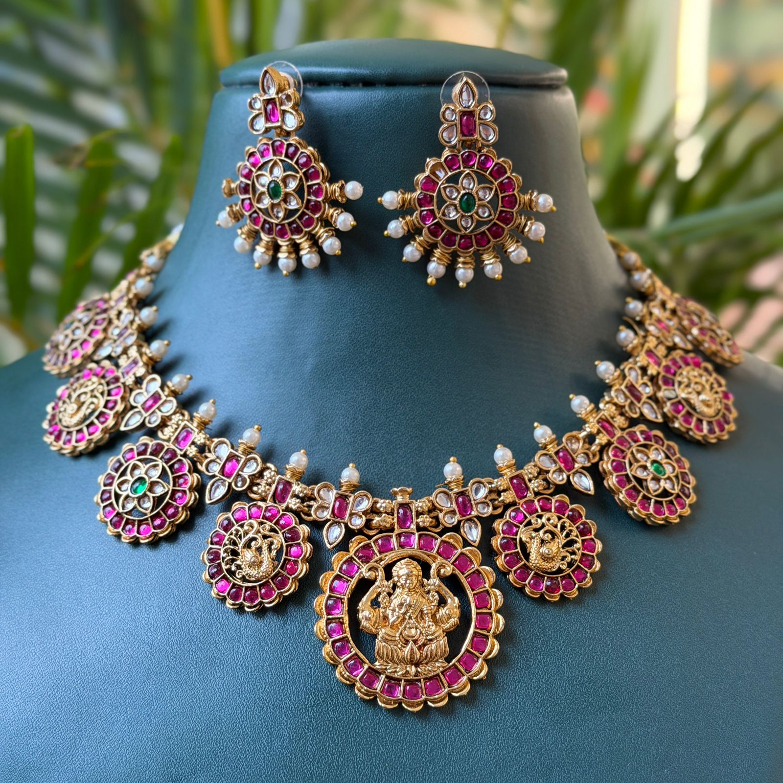 Antique Temple Lakshmi Necklace Set with Earrings for Saree & Wedding Wear AN277