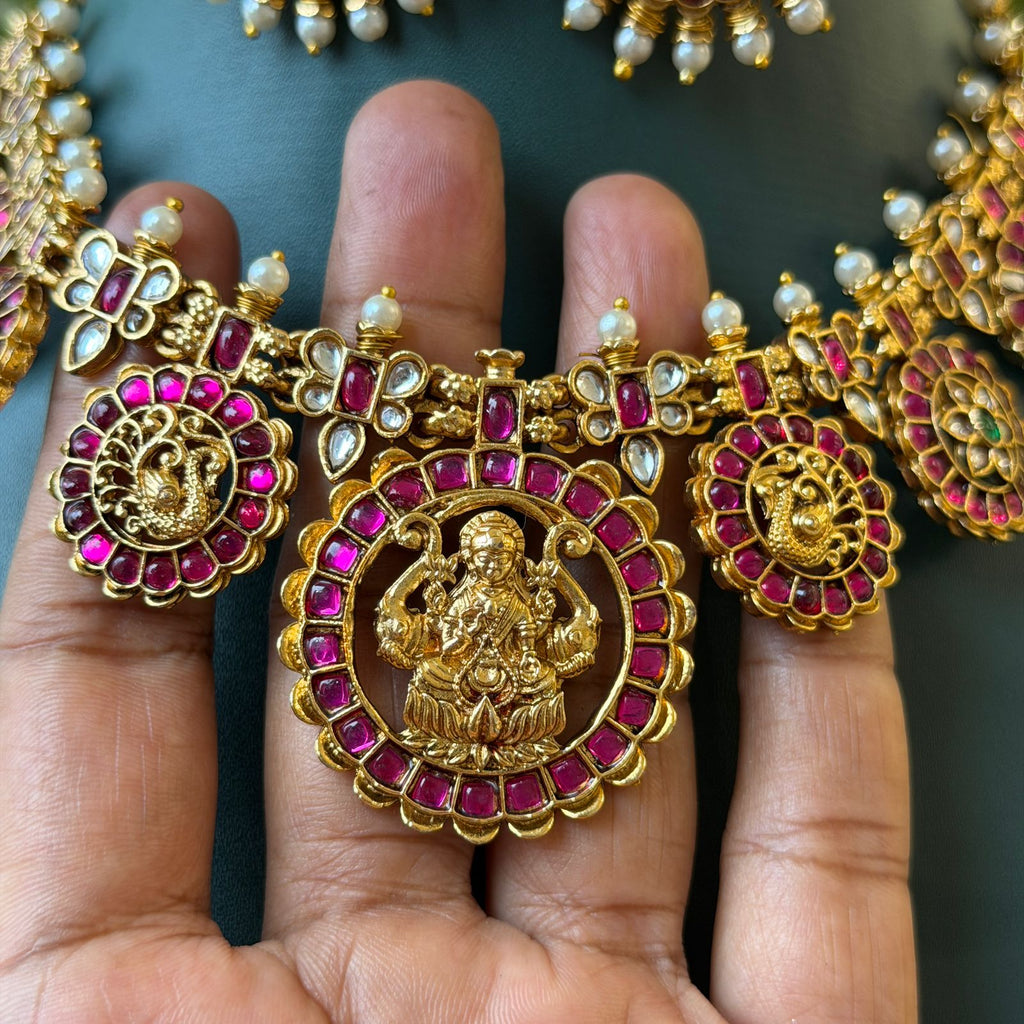 Antique Temple Lakshmi Necklace Set with Earrings for Saree & Wedding Wear AN277