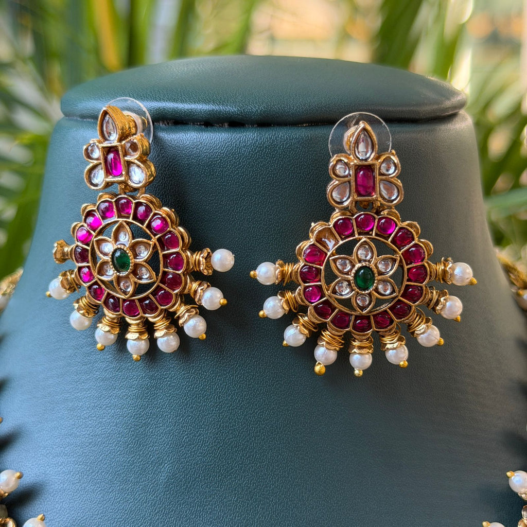 Antique Temple Lakshmi Necklace Set with Earrings for Saree & Wedding Wear AN277