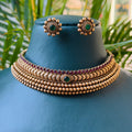 Antique Ruby Green Hasli Choker Necklace Set with Earrings for Saree & Wedding Wear AN280