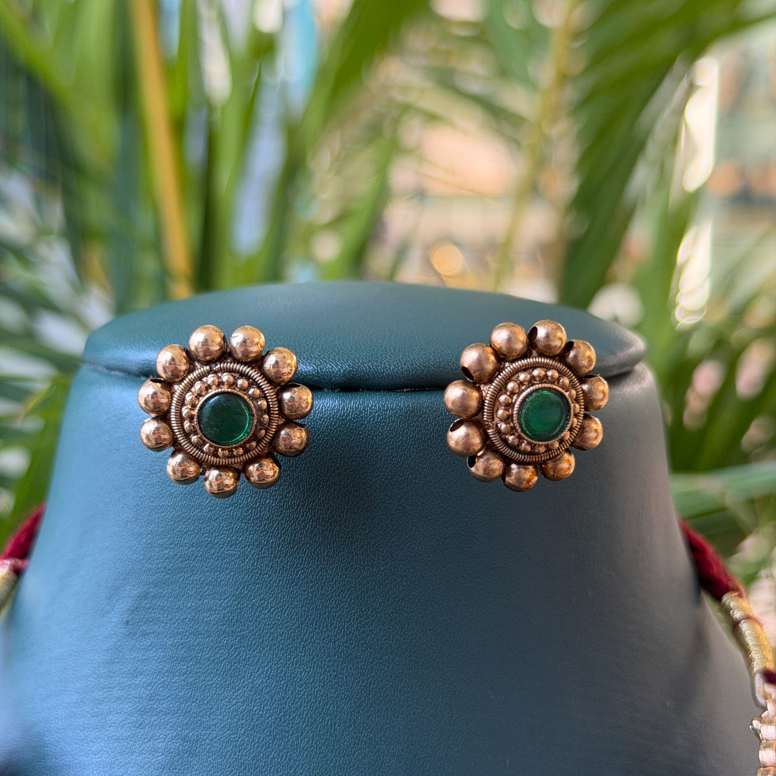 Antique Ruby Green Hasli Choker Necklace Set with Earrings for Saree & Wedding Wear AN280