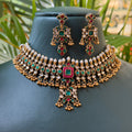Antique Kundan Choker Necklace Set with Green Ruby Stones & Earrings AN281