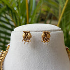 Antique Gold Finish Teardrop Choker Necklace Set with Pearl Drops | Traditional Indian Jewelry AN283