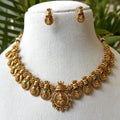 Antique Gold Lakshmi Kasu Mala Necklace Set with Ruby & Emerald Stones | Temple Jewellery AN284