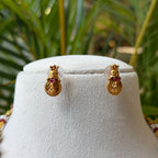 Antique Gold Lakshmi Kasu Mala Necklace Set with Ruby & Emerald Stones | Temple Jewellery AN284