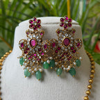 Traditional South Indian Matte Gold Gandaberunda Pendent & Earring Set for Bridal Wear AN288