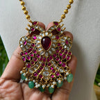 Traditional South Indian Matte Gold Gandaberunda Pendent & Earring Set for Bridal Wear AN288