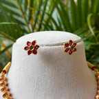 Traditional Kemp Floral Attigai Set | Antique Gold Bead Choker Necklace with Matching Earrings AN291