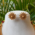 Antique Gold Finish 3-Row Bead Attigai Choker Set – Traditional South Indian Gundu Mala Necklace with Matching Earrings AN293