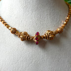 South Indian Antique Gold Kanti Style Short Necklace | Ruby Studded Geometric Bead Mala and Earring Set AN296