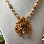 Antique Gold Finish Pearl & Bead Hara with Peacock Crescent Pendant – Traditional South Indian Temple Jewelry Set with Matching Jhumkas AN298