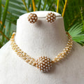 Traditional 3-Line Pearl Choker Set | Encrusted Spherical Ball Pendant with Matching Stud Earrings AN300