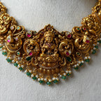 Royal Nakshi Goddess Lakshmi Bridal Necklace | Antique Peacock Temple Jewelry Set with Ruby Emerald Kemp & Jhumka Earrings AN301