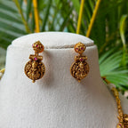 South Indian Traditional Lakshmi Kasu Attigai | Antique Hanging Coin Temple Necklace Set with Matching Drop Earrings AN302