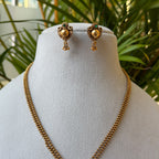 Antique Gold Coral Barrel Pendant Set – Red Coral Stone Drop with Gold Ball Pendant, Bead Chain & Stud Earrings AN481