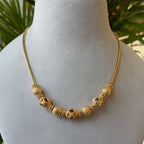 Antique Gold Snake Chain Necklace – Textured Gold Ball & Meenakari Bead Short Necklace AN487