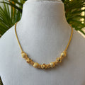 Antique Gold Snake Chain Necklace – Matte Gold Ball & Ruby Emerald Stone Bead Short Necklace AN488