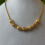 Antique Gold Snake Chain Necklace – Matte Gold Ball & Ruby Emerald Stone Bead Short Necklace AN488