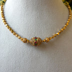 Antique Gold Ball Bead Necklace Set, Textured Gold Beads with Stone-Set Centre Bead & Round Stud Earrings AN493 (view 2)